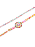 NVR Men Set of 2 Multicolor Artificial Stones & Beads Thread Rakhi with Roli Chawal Chandan & Mishri | Grocsy