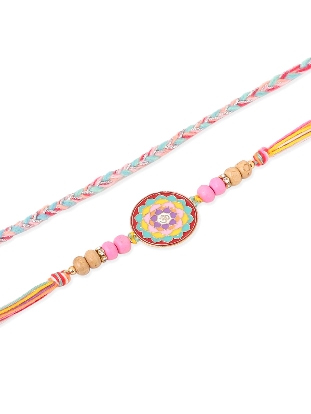 NVR Men Set of 2 Multicolor Artificial Stones & Beads Thread Rakhi with Roli Chawal Chandan & Mishri | Grocsy