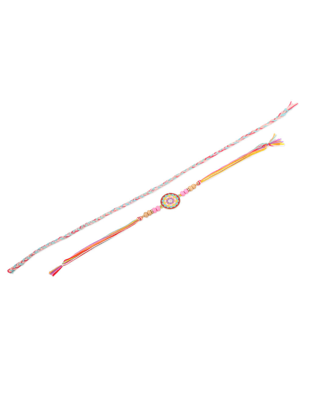 NVR Men Set of 2 Multicolor Artificial Stones & Beads Thread Rakhi with Roli Chawal Chandan & Mishri | Grocsy