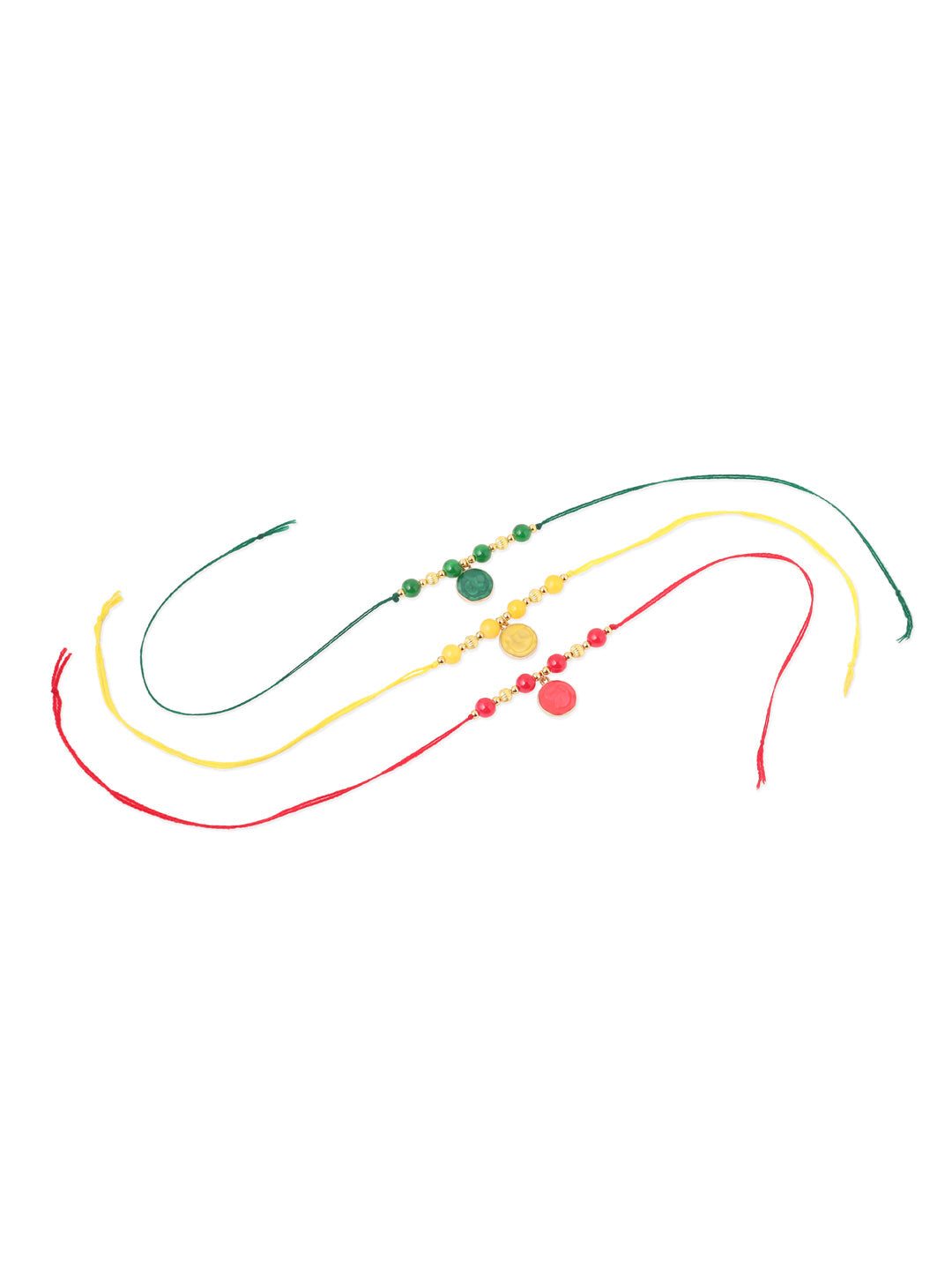 NVR Men Set of 3 Multicolor Artificial Beads Thread Rakhi with Roli Chawal Chandan & Mishri | Grocsy