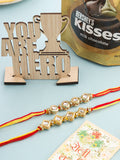 NVR Men's Set of 2 Multicolor Kundan Studded Thread Rakhi, Combo for Rakshabandhan | Grocsy