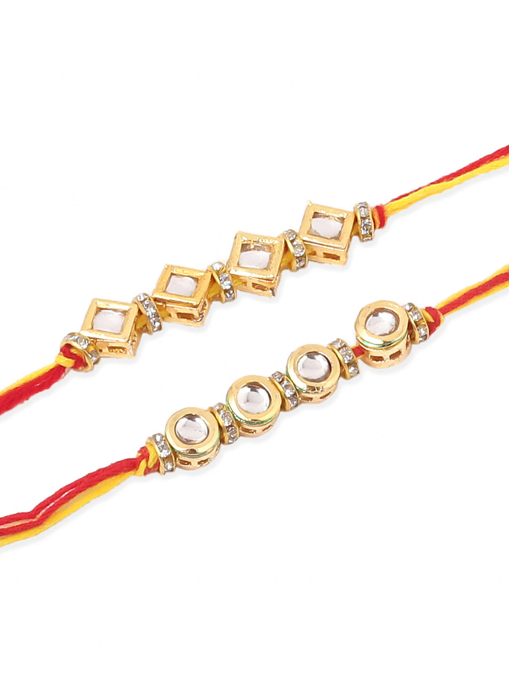NVR Men's Set of 2 Multicolor Kundan Studded Thread Rakhi, Combo for Rakshabandhan | Grocsy