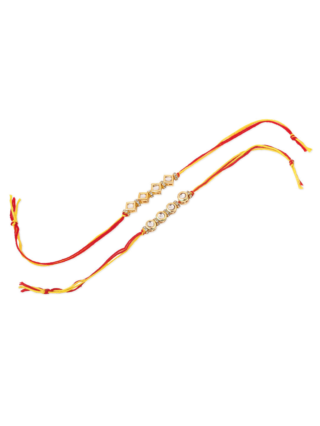 NVR Men's Set of 2 Multicolor Kundan Studded Thread Rakhi, Combo for Rakshabandhan | Grocsy
