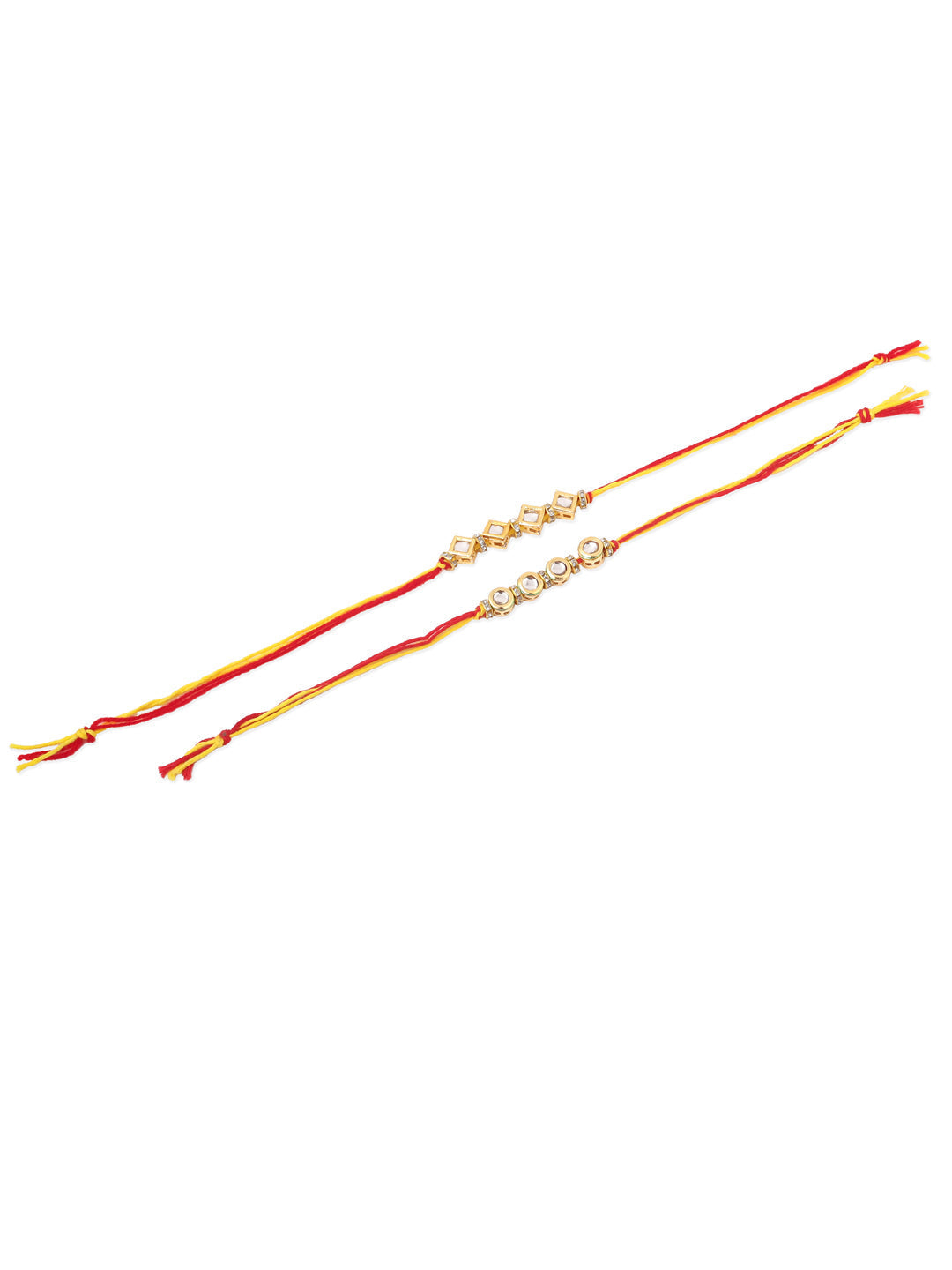 NVR Men's Set of 2 Multicolor Kundan Studded Thread Rakhi, Combo for Rakshabandhan | Grocsy