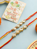 NVR Men Set of 2 Multicolor Kundan Studded Thread Rakhi with Roli Chawal Chandan & Mishri | Grocsy