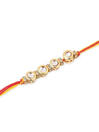 NVR Men Set of 2 Multicolor Kundan Studded Thread Rakhi with Roli Chawal Chandan & Mishri | Grocsy