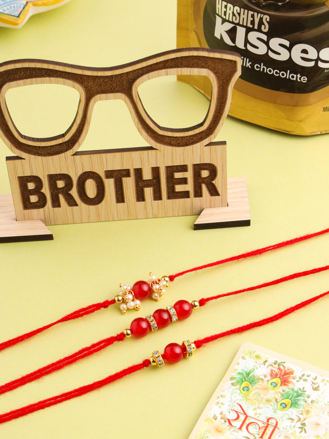 NVR Men Set of 3 Red Artificial Beads & Pearls Thread Rakhi, Combo for Rakshabandhan | Grocsy