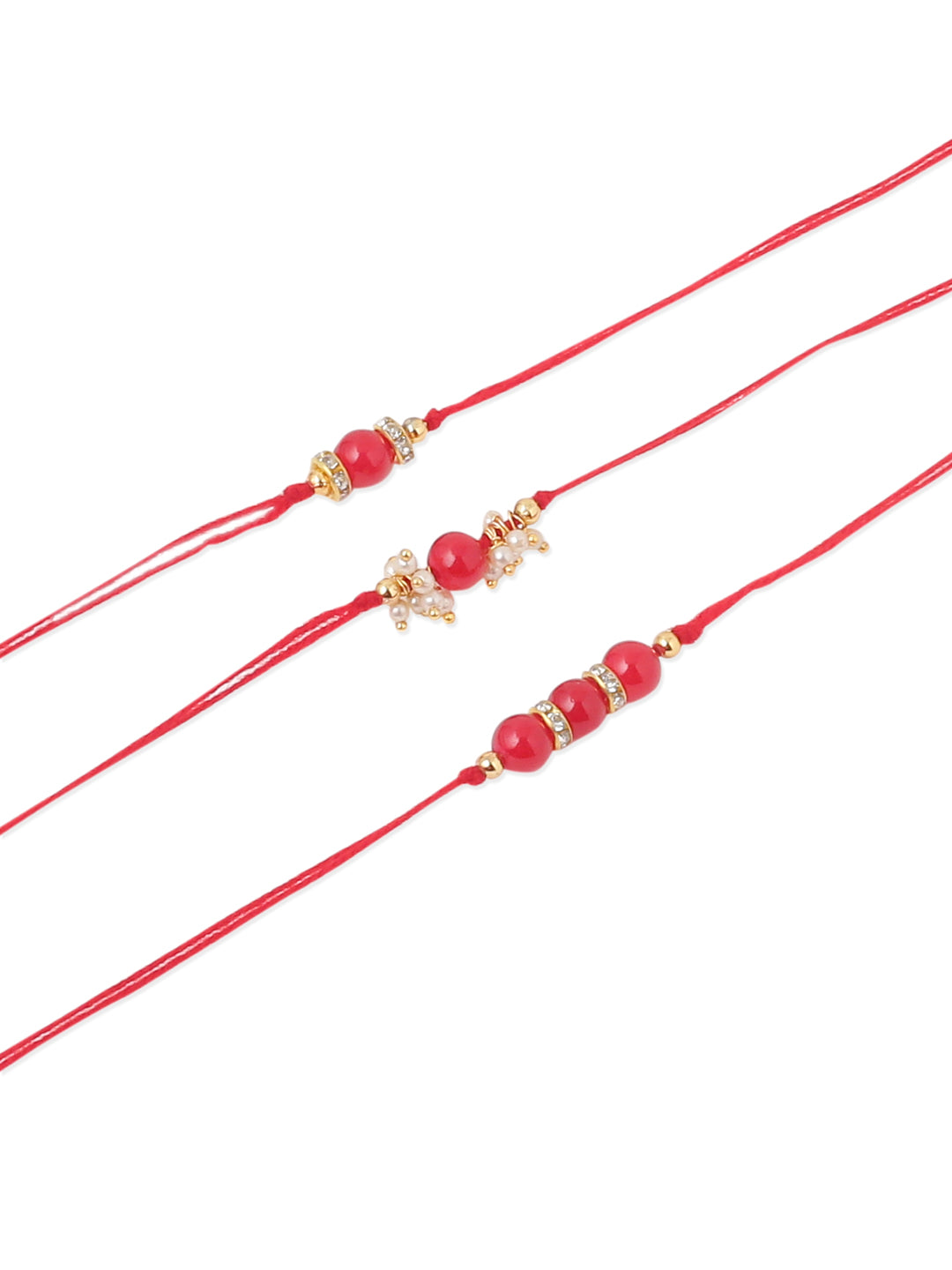 NVR Men Set of 3 Red Artificial Beads & Pearls Thread Rakhi, Combo for Rakshabandhan | Grocsy