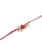 NVR Men Set of 3 Red Artificial Beads & Pearls Thread Rakhi with Roli Chawal Chandan & Mishri | Grocsy