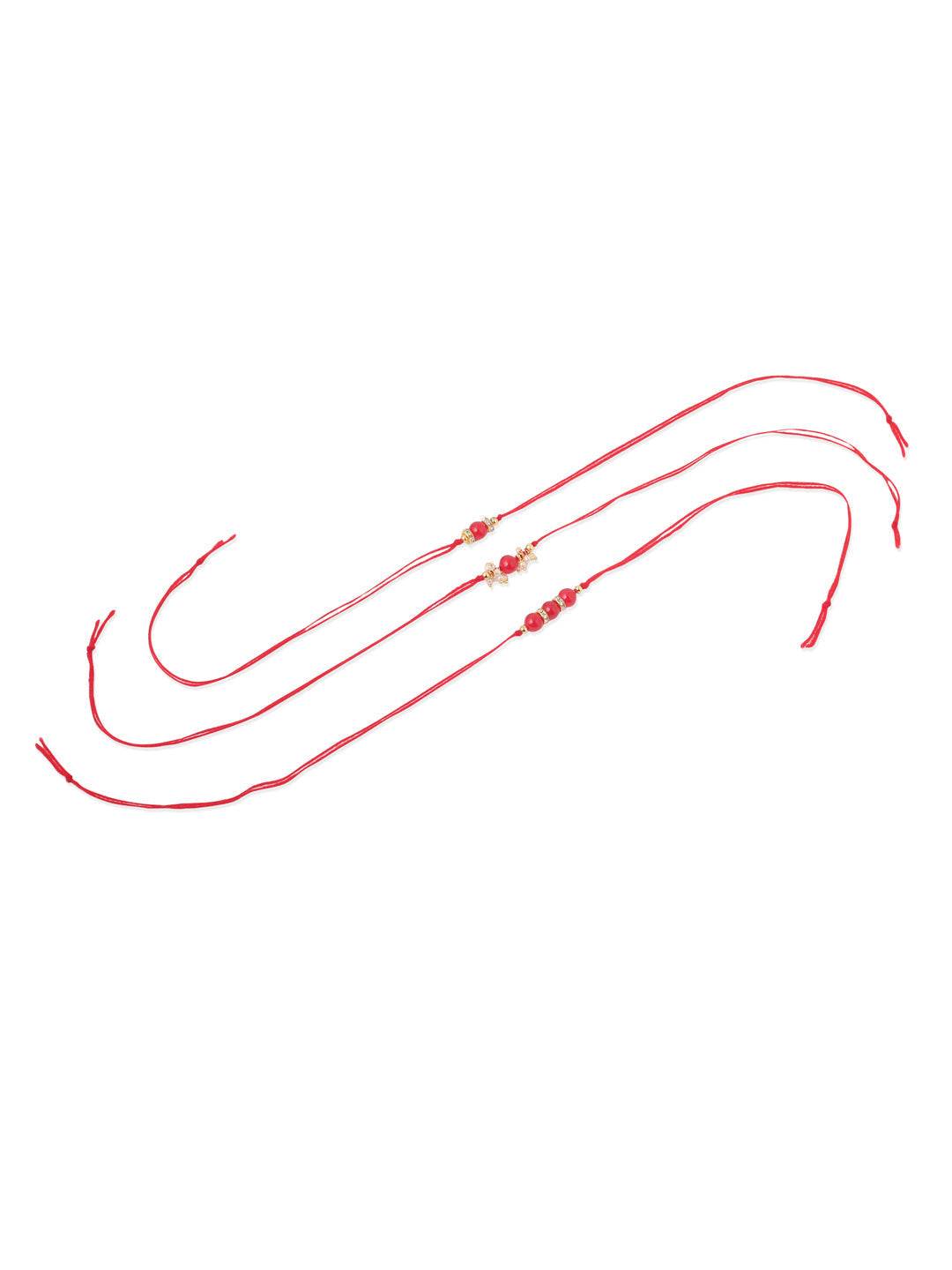 NVR Men Set of 3 Red Artificial Beads & Pearls Thread Rakhi with Roli Chawal Chandan & Mishri | Grocsy