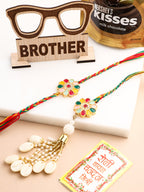 NVR Set of 2 Artificial Beads & Sea Shell Floral Design Bhaiya Bhabhi Rakhi Combo | Grocsy