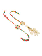 NVR Set of 2 Artificial Beads & Sea Shell Floral Design Bhaiya Bhabhi Rakhi Combo | Grocsy