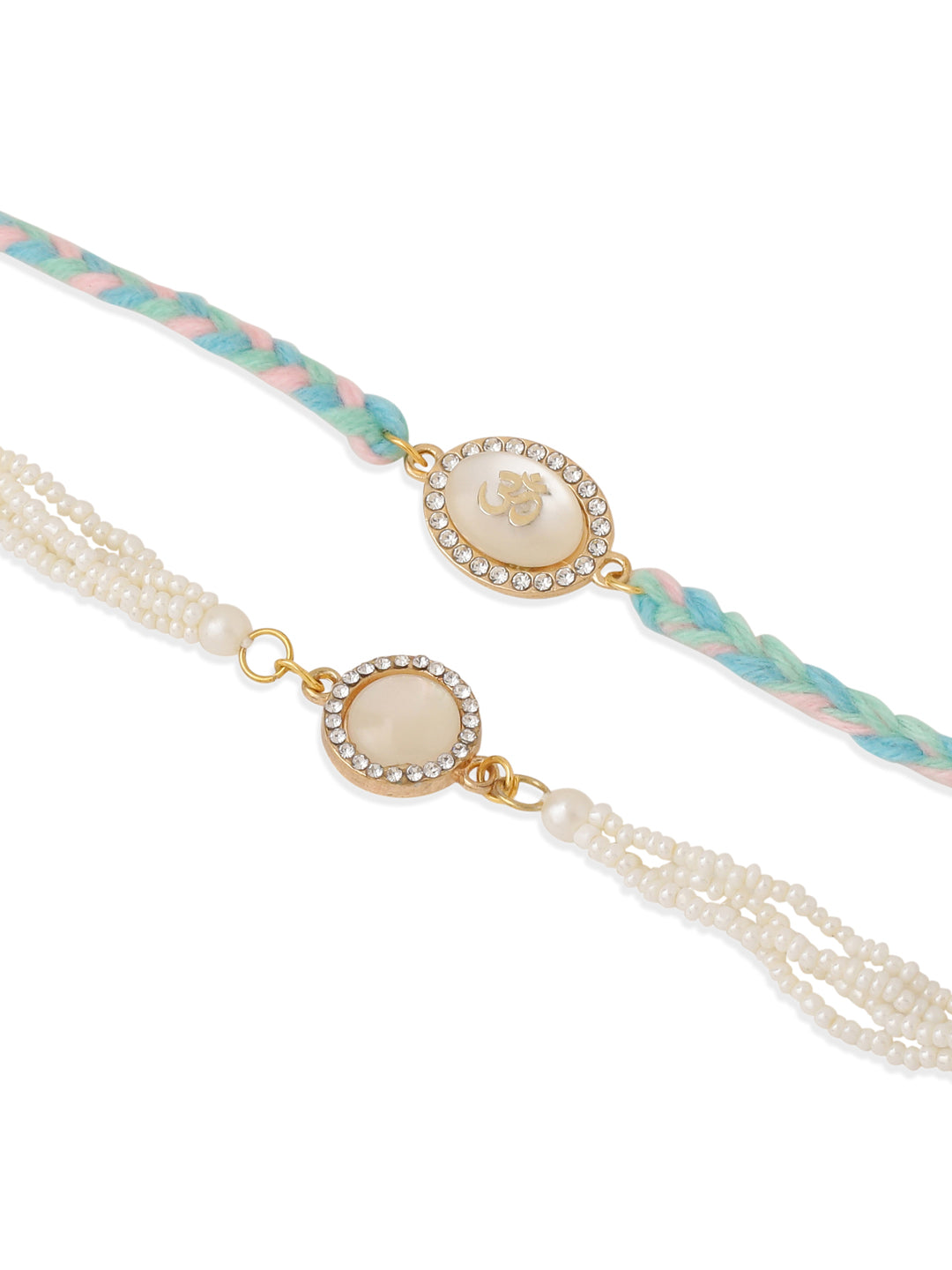 NVR Set of 2 White Pearls & Artificial Beads Bhaiya Bhabhi Rakhi Set, Combo for Rakshabandhan | Grocsy