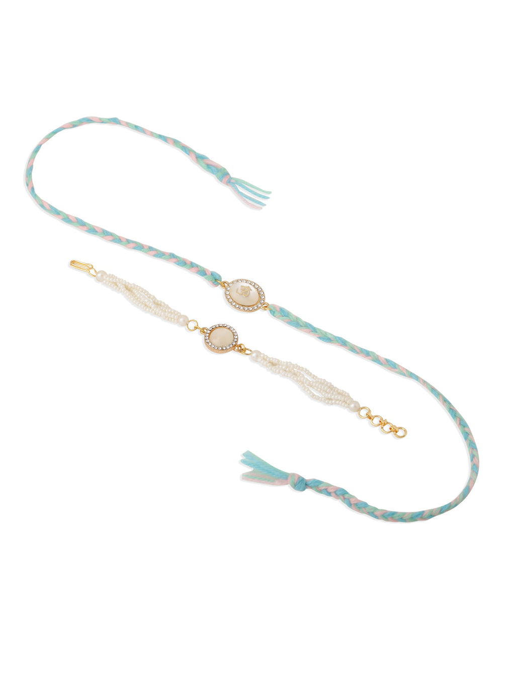 NVR Set of 2 White Pearls & Artificial Beads Bhaiya Bhabhi Rakhi Set, Combo for Rakshabandhan | Grocsy