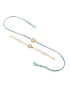 NVR Set of 2 White Pearls & Artificial Beads Bhaiya Bhabhi Rakhi Set, Combo for Rakshabandhan | Grocsy