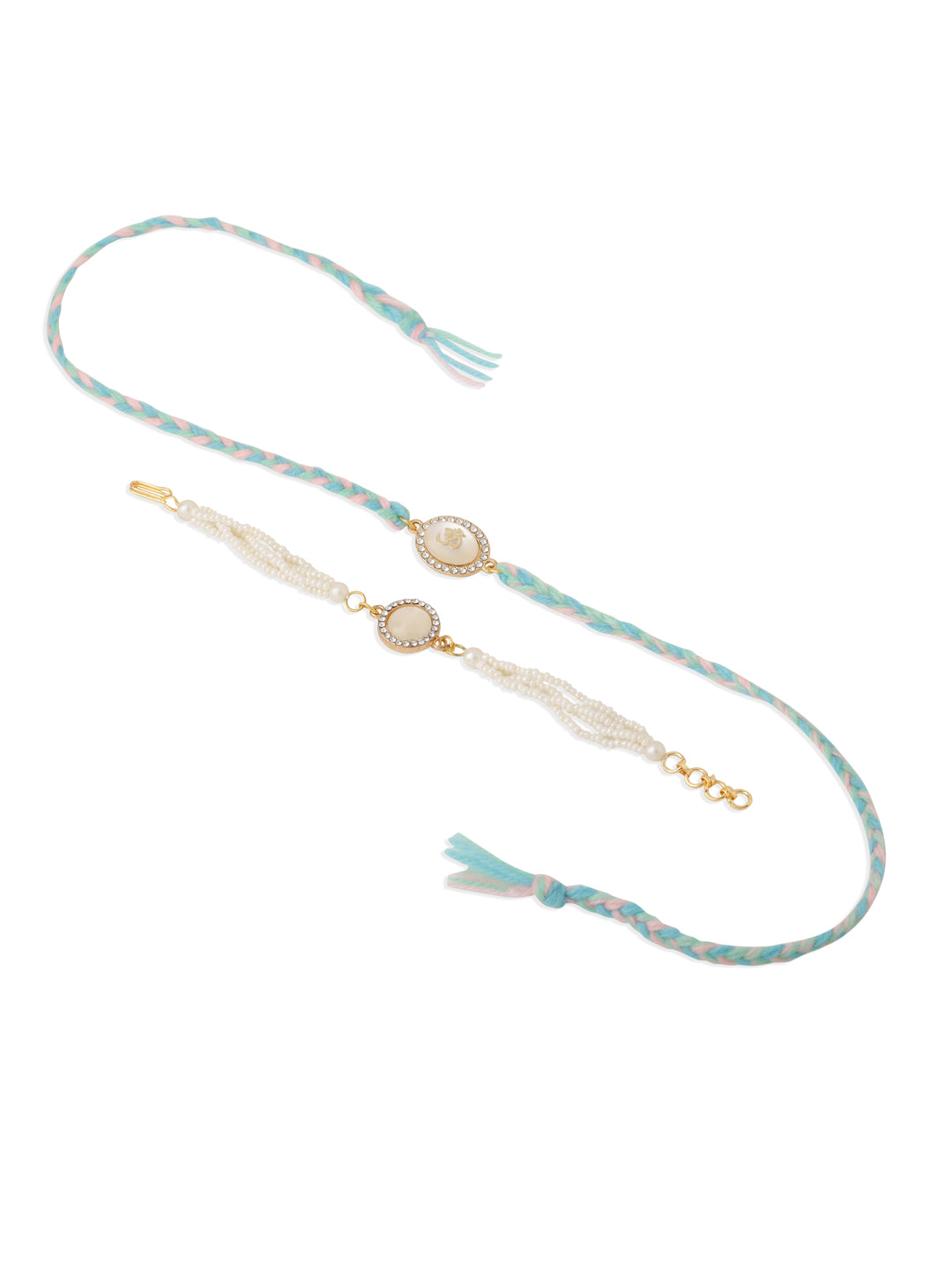 NVR Set of 2 White Pearls & Artificial Beads Bhaiya Bhabhi Rakhi Set, Combo for Rakshabandhan | Grocsy