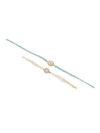 NVR Set of 2 White Pearls & Artificial Beads Bhaiya Bhabhi Rakhi with Roli Chawal Chandan & Mishri | Grocsy