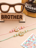 NVR Men Set of 2 Artificial Stones & Beads Floral Design Thread Rakhi Combo | Grocsy