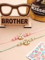 NVR Men Set of 2 Artificial Stones & Beads Floral Design Thread Rakhi Combo | Grocsy