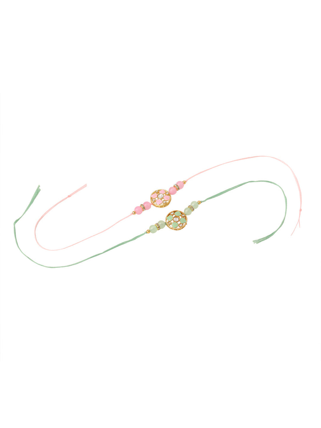 NVR Men Set of 2 Artificial Stones & Beads Floral Design Thread Rakhi Combo | Grocsy