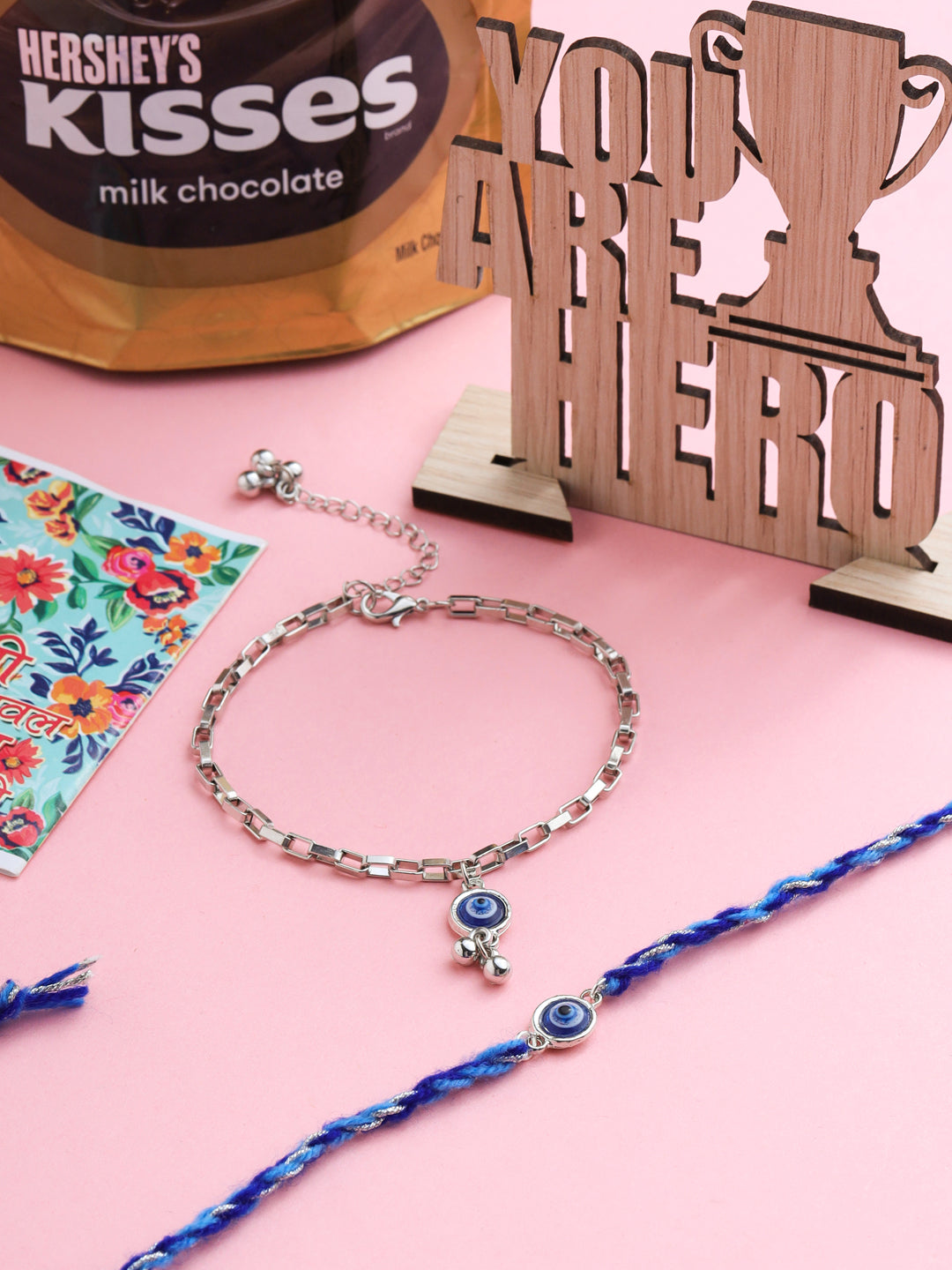 NVR Set of 2 Blue Evil Eye Bhaiya Bhabhi Rakhi, Combo for Rakshabandhan | Grocsy