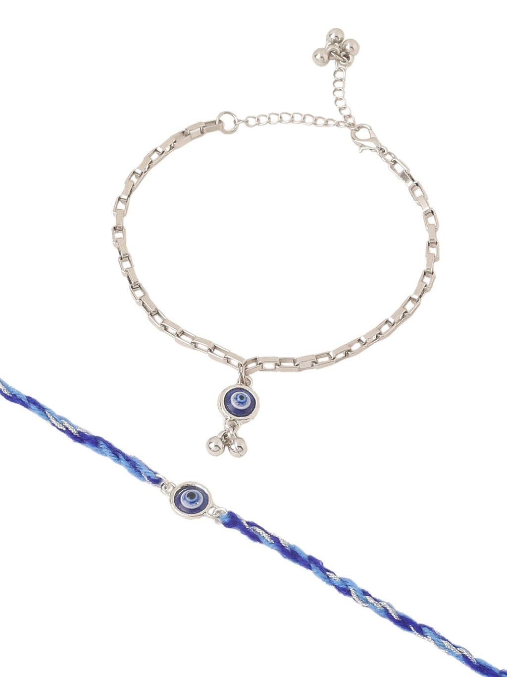 NVR Set of 2 Blue Evil Eye Bhaiya Bhabhi Rakhi with Roli Chawal Chandan & Mishri | Grocsy