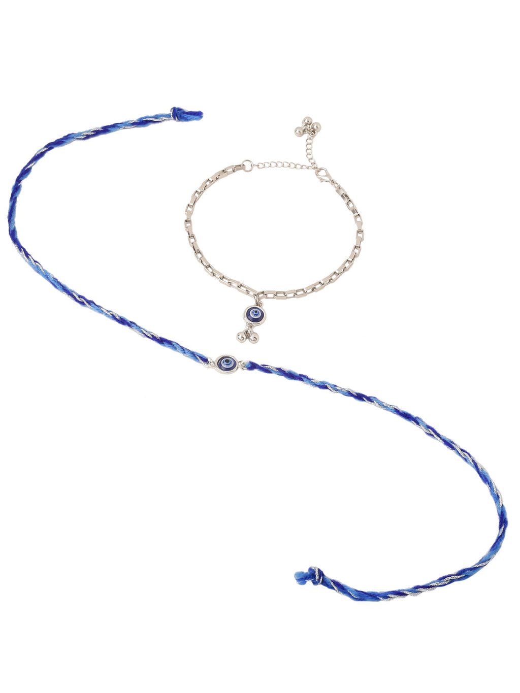 NVR Set of 2 Blue Evil Eye Bhaiya Bhabhi Rakhi with Roli Chawal Chandan & Mishri | Grocsy