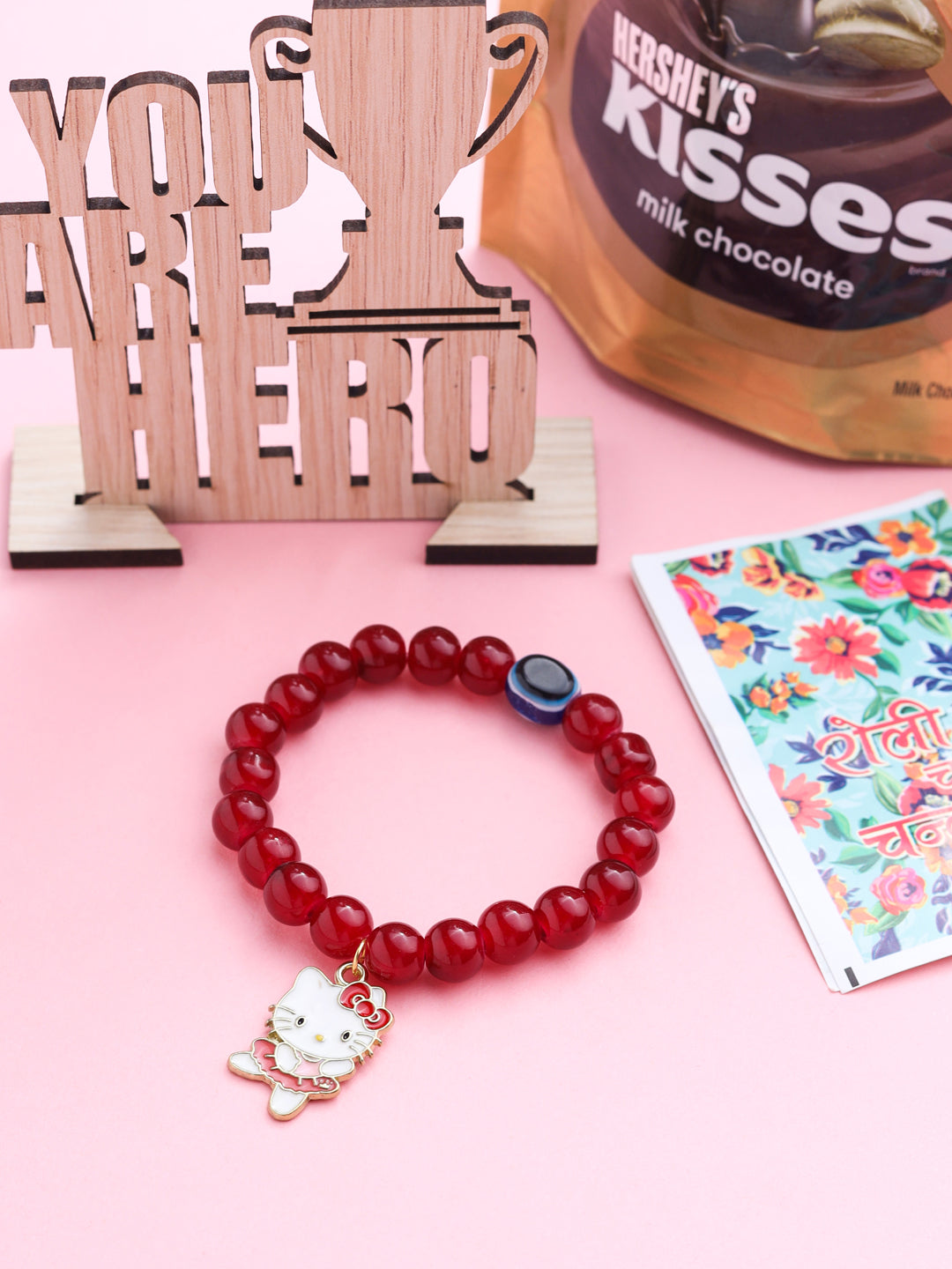 NVR Kids Cartoon Design Maroon Artificial Beads Thread Rakhi, Combo for Rakshabandhan | Grocsy