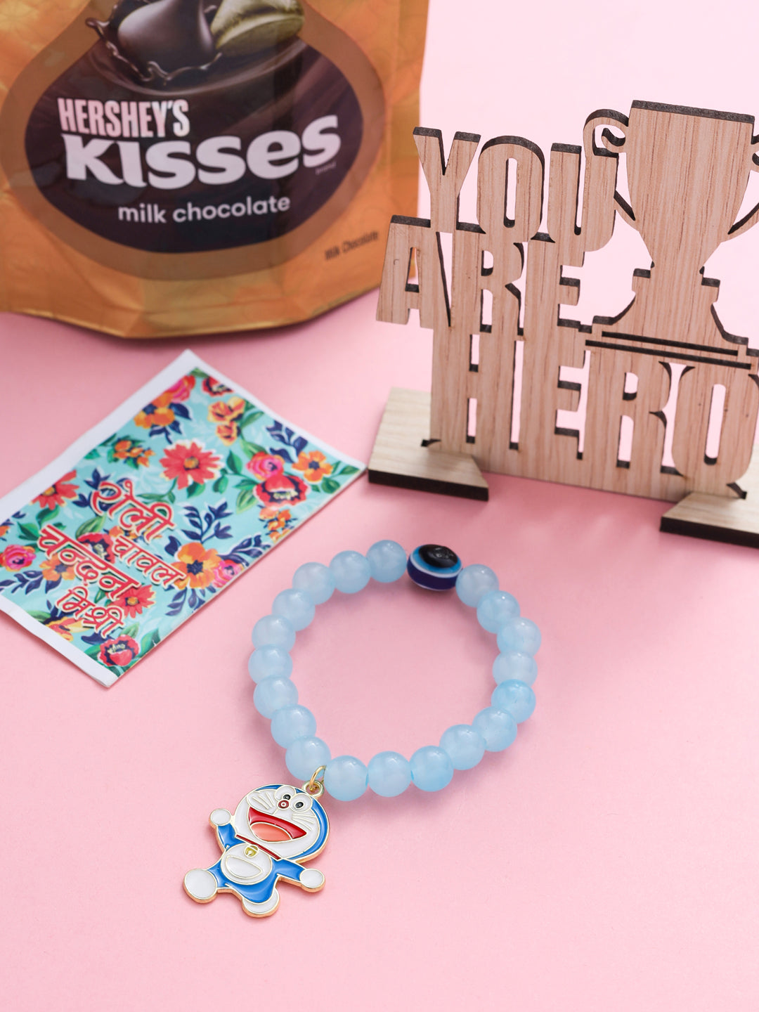 NVR Kids Cartoon Design Sky BLue Artificial Beads Thread Rakhi, Combo for Rakshabandhan | Grocsy