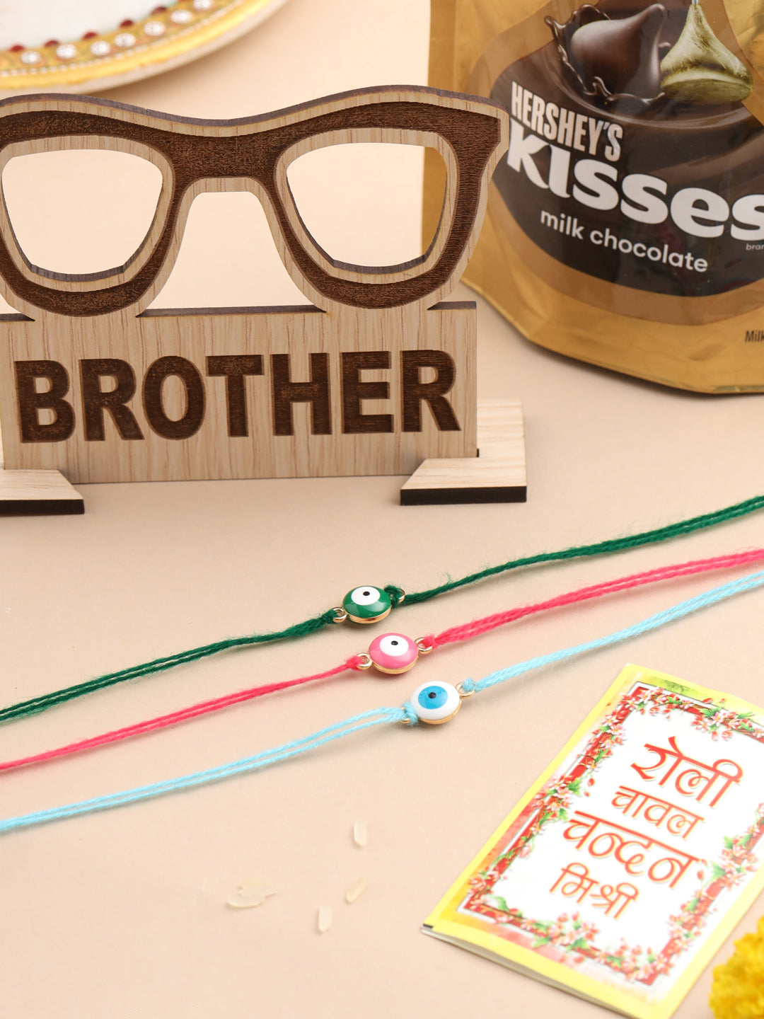NVR Men's Set of 3 Multicolor Evil Eye Thread Rakhi, Combo for Rakshabandhan | Grocsy