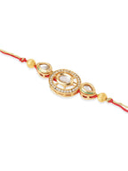 NVR Set of 2 Gold Toned Kundan Studded Bhaiya Bhabhi Rakhi with Roli Chawal Chandan & Mishri | Grocsy