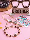 NVR Set of 2 Gold Toned Rudraksh & Pearls Bhaiya Bhabhi Rakhi Set, Combo for Rakshabandhan | Grocsy