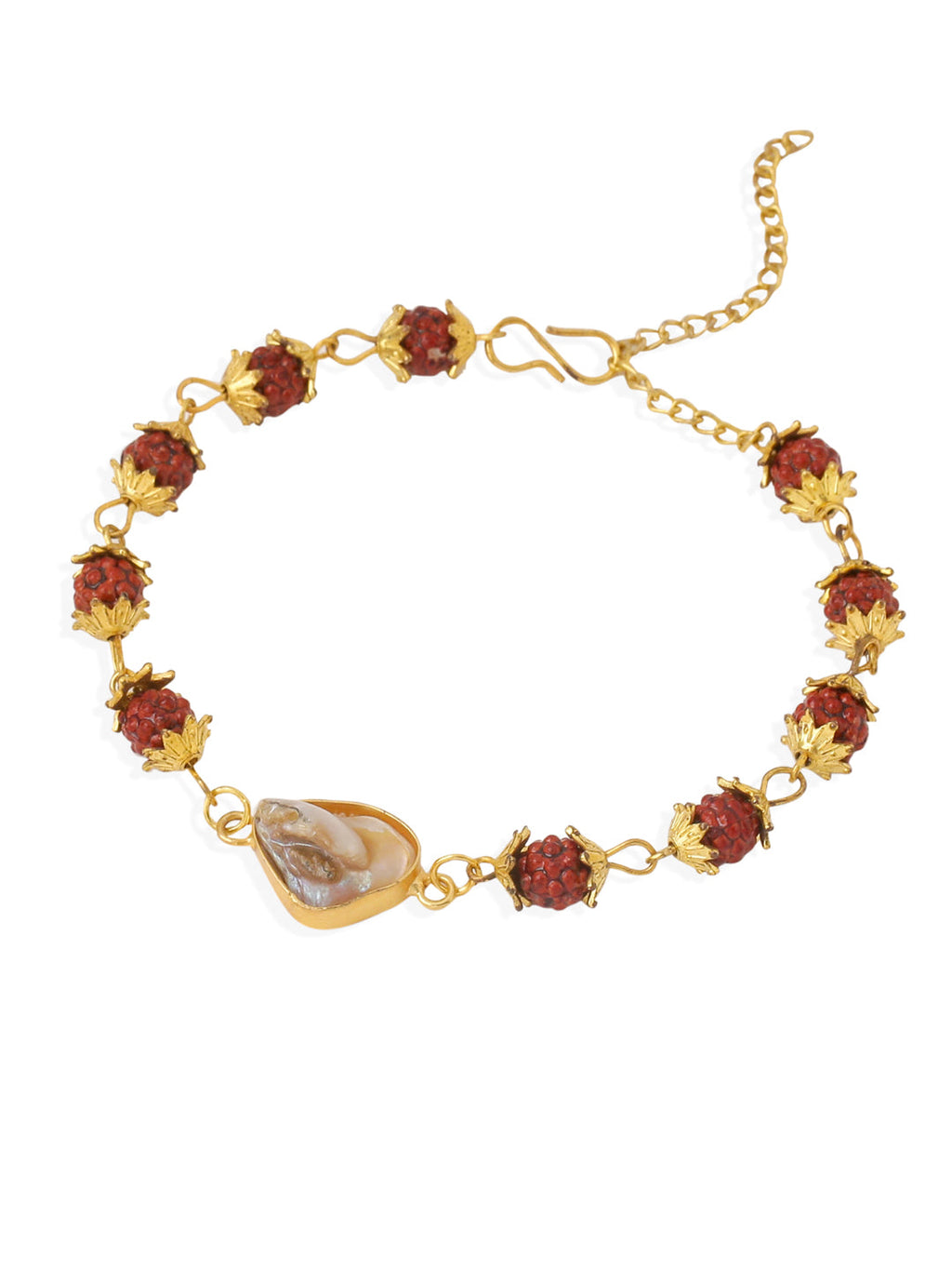 NVR Set of 2 Gold Toned Rudraksh & Pearls Bhaiya Bhabhi Rakhi Set, Combo for Rakshabandhan | Grocsy
