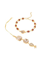 NVR Set of 2 Gold Toned Rudraksh & Pearls Bhaiya Bhabhi Rakhi Set, Combo for Rakshabandhan | Grocsy