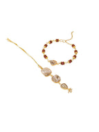 NVR Set of 2 Gold Toned Rudraksh & Pearls Bhaiya Bhabhi Rakhi Set, Combo for Rakshabandhan | Grocsy