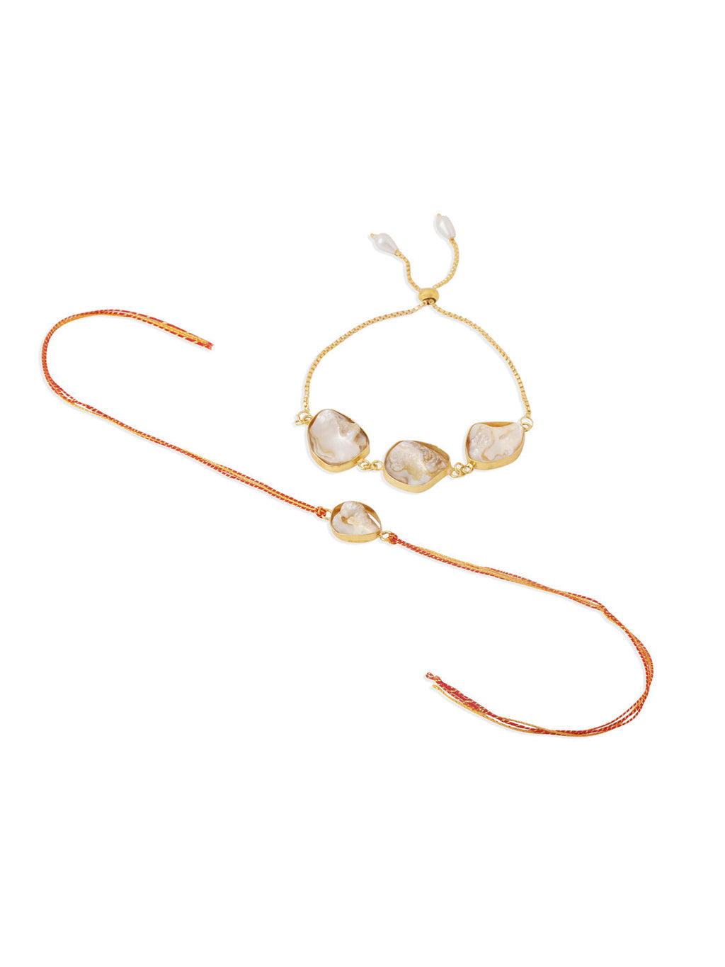 NVR Set of 2 Gold Toned Pearls Bhaiya Bhabhi Rakhi with Roli Chawal Chandan & Mishri | Grocsy
