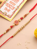 NVR Men's Set of 2 Red Religious Thread Rakhi with Roli Chawal Chandan & Mishri | Grocsy