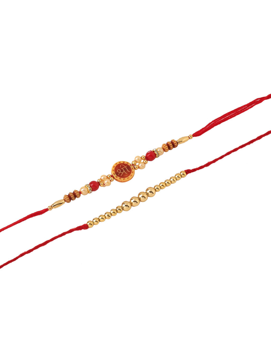 NVR Men's Set of 2 Red Religious Thread Rakhi with Roli Chawal Chandan & Mishri | Grocsy