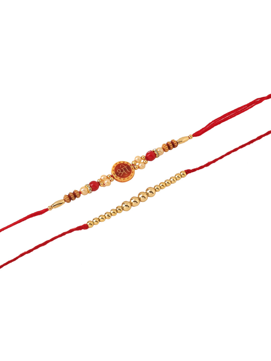 NVR Men's Set of 2 Red Religious Thread Rakhi with Roli Chawal Chandan & Mishri | Grocsy