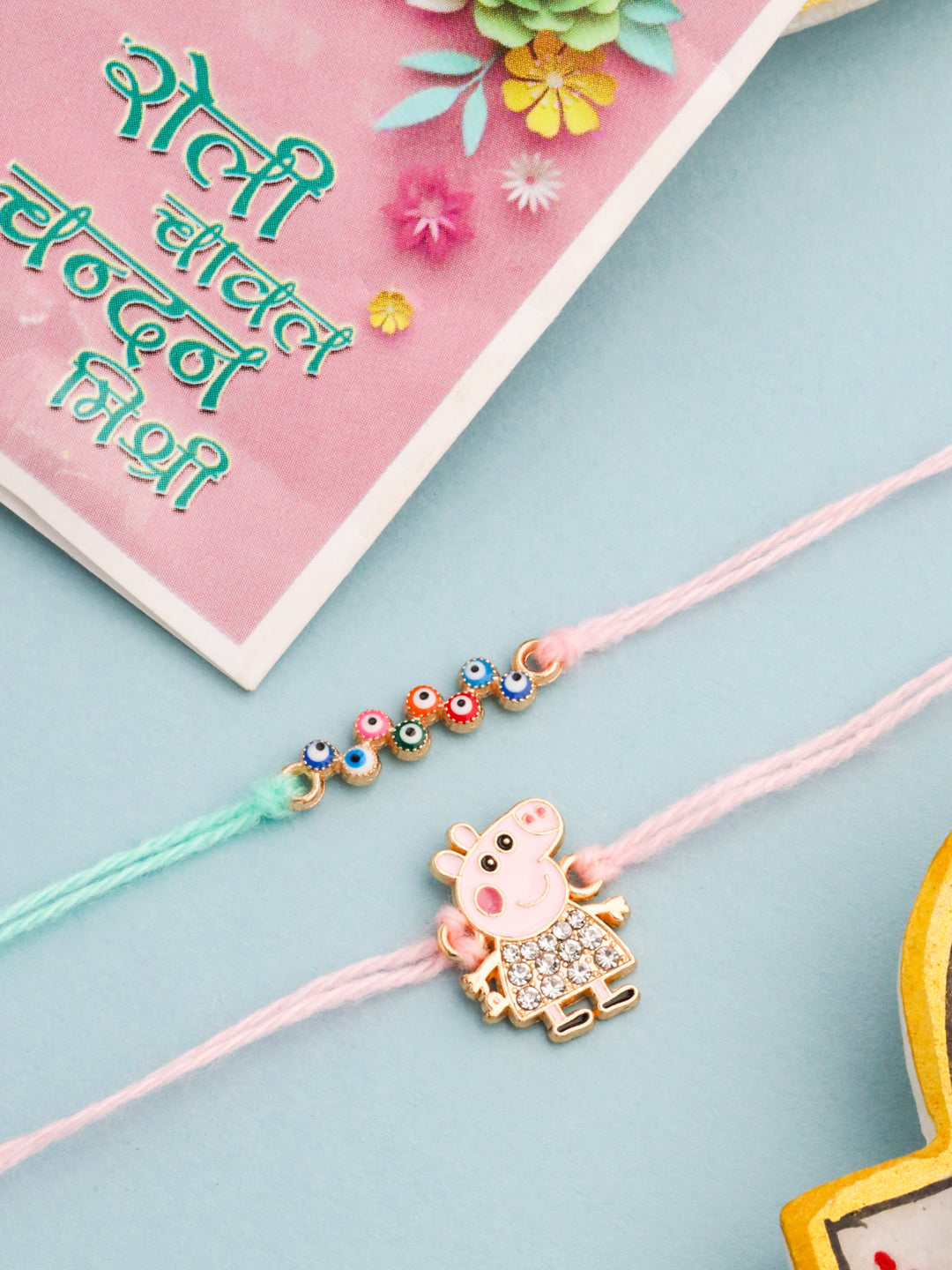 NVR Kids Set of 2 Cartoon Artificial Stones Thread Rakhi with Roli Chawal Chandan & Mishri | Grocsy