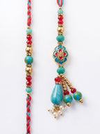 NVR Set of 2 Multicolor Artificial Beads Bhaiya Bhabhi Thread Rakhi With Roli Chawal | Grocsy