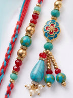 NVR Set of 2 Multicolor Artificial Beads Bhaiya Bhabhi Thread Rakhi With Roli Chawal | Grocsy