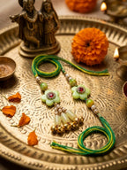 NVR Set of 2 Flower Shape Artificial Stones & Beads Bhaiya Bhabhi Rakhi With Roli Chawal | Grocsy