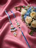 NVR Set of 2 Evil Eye Hand Design Bhaiya Bhabhi Rakhi with Roli Chawal Chandan Mishri | Grocsy