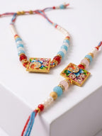 NVR Set of 2 Multicolor Artificial Beads Bhaiya Bhabhi Rakhi With Roli Chawal Chandan | Grocsy