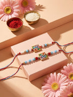 NVR Set of 2 Multicolor Artificial Beads Bhaiya Bhabhi Rakhi With Roli Chawal Chandan | Grocsy