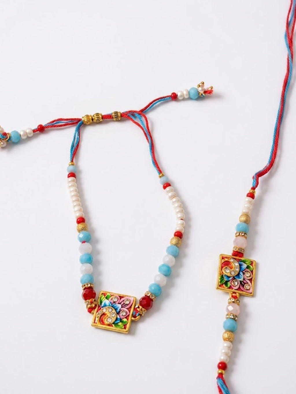 NVR Set of 2 Multicolor Artificial Beads Bhaiya Bhabhi Rakhi With Roli Chawal Chandan | Grocsy