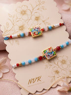 NVR Set of 2 Multicolor Artificial Beads Bhaiya Bhabhi Rakhi With Roli Chawal Chandan | Grocsy