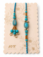 NVR Set of 2 Turquoise Blue Artificial Beads Bhaiya Bhabhi Rakhi with Roli Chawal Chandan | Grocsy