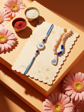 NVR Set of 2 Gold Toned Evil Eye Beaded Bhaiya Bhabhi Rakhi With Roli Chawal Chandan | Grocsy